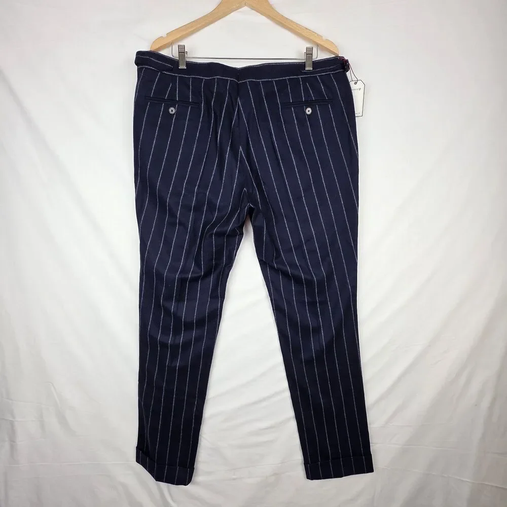 Cremieux Bowery Modern Fit Dress Pants Size 42 All Wool Navy Pinstripe Old Money